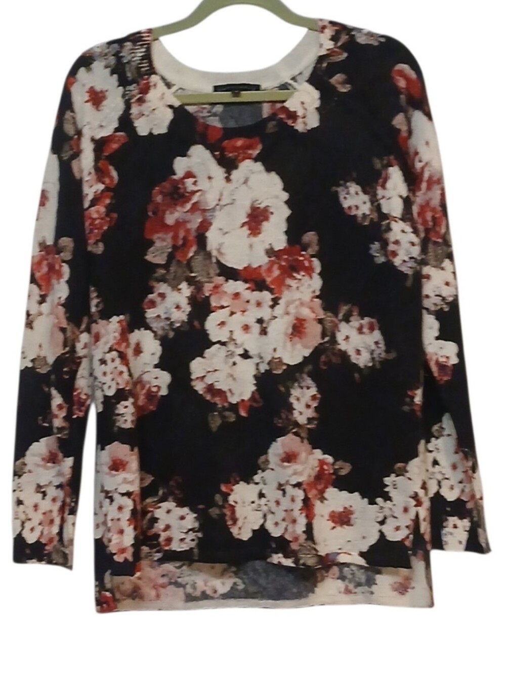 Sanctuary -NWOT Hunter Green Sweater W/Floral Print, Long Sleeves, Round Neck,